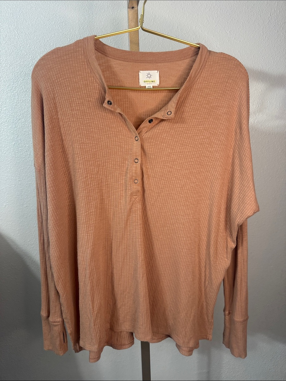 Aerie- Thermal Henley Top in Dusty Rose- small (oversized)